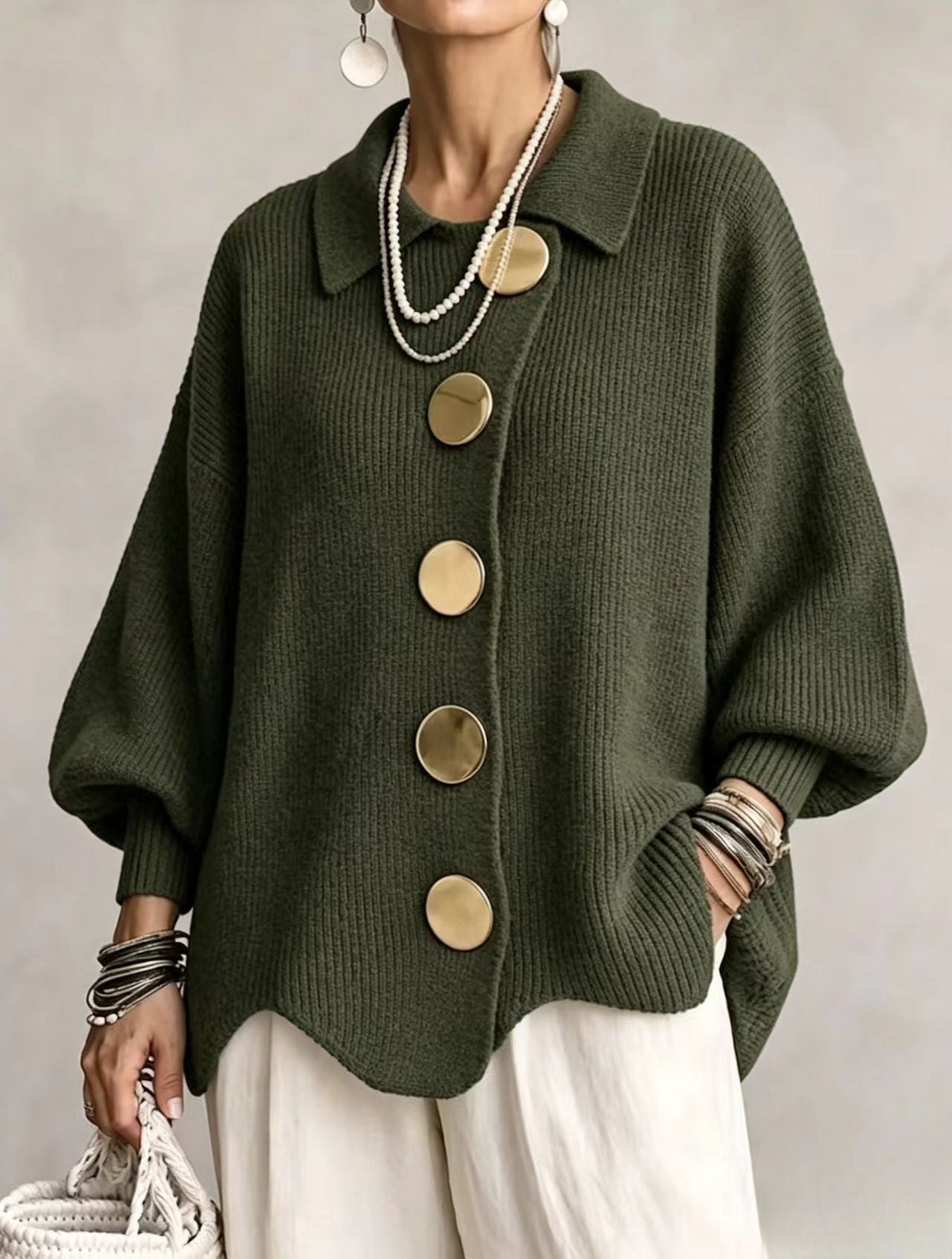 Caroline - Cardigan Élégant Oversize Gros Boutons