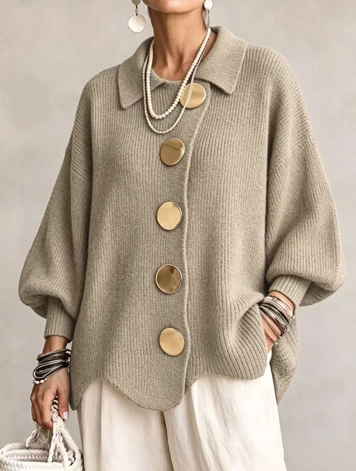 Caroline - Cardigan Élégant Oversize Gros Boutons