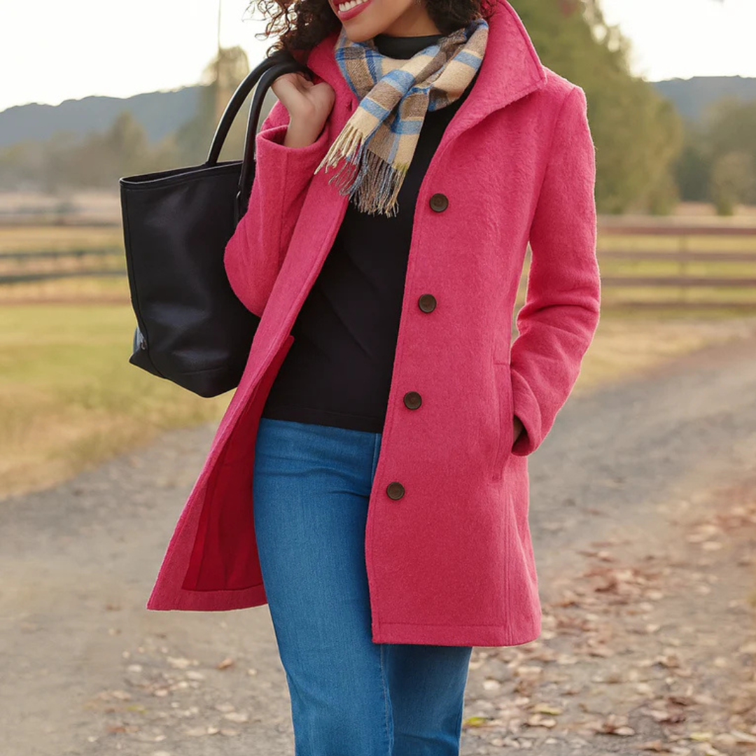 Nathalie | Manteau Élégant Mi-Long Col Montant