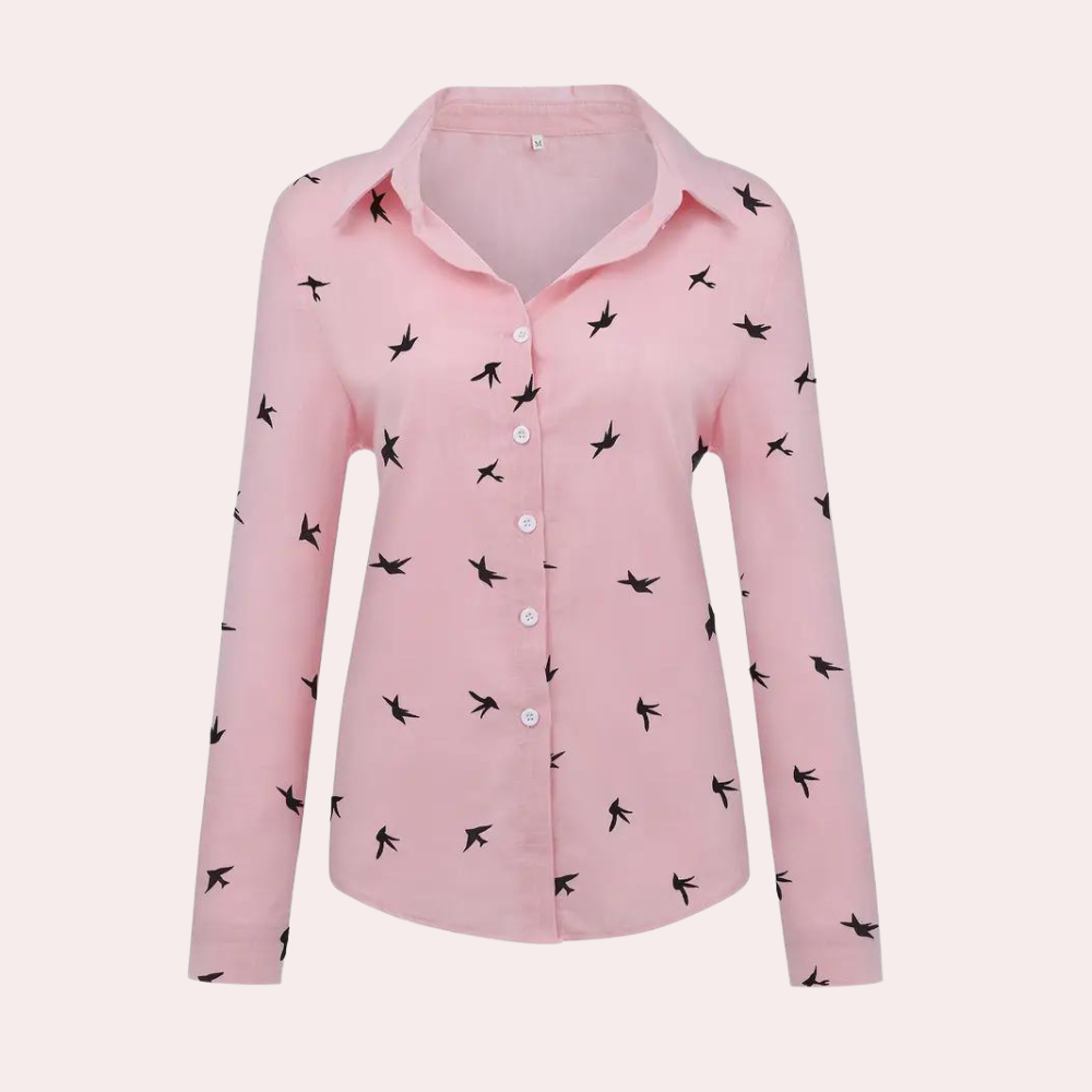 Dominique - Chemise Imprimée Oiseaux Manches Longues Femme