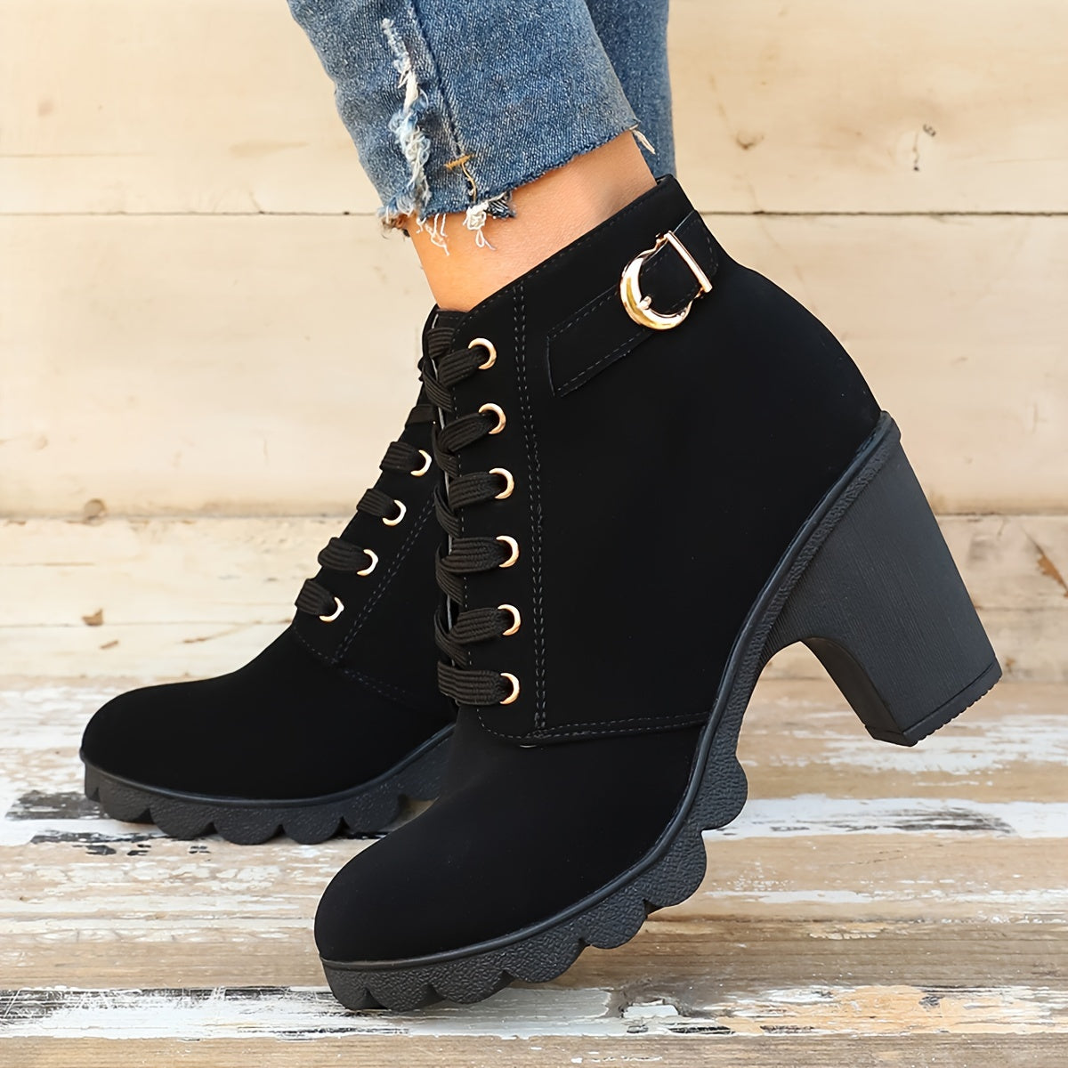 Monique | Bottines Élégantes Talon Épais à Lacets