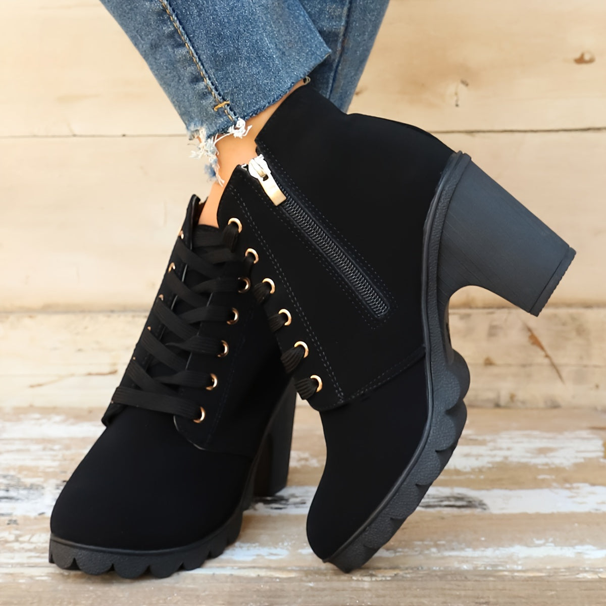 Monique | Bottines Élégantes Talon Épais à Lacets