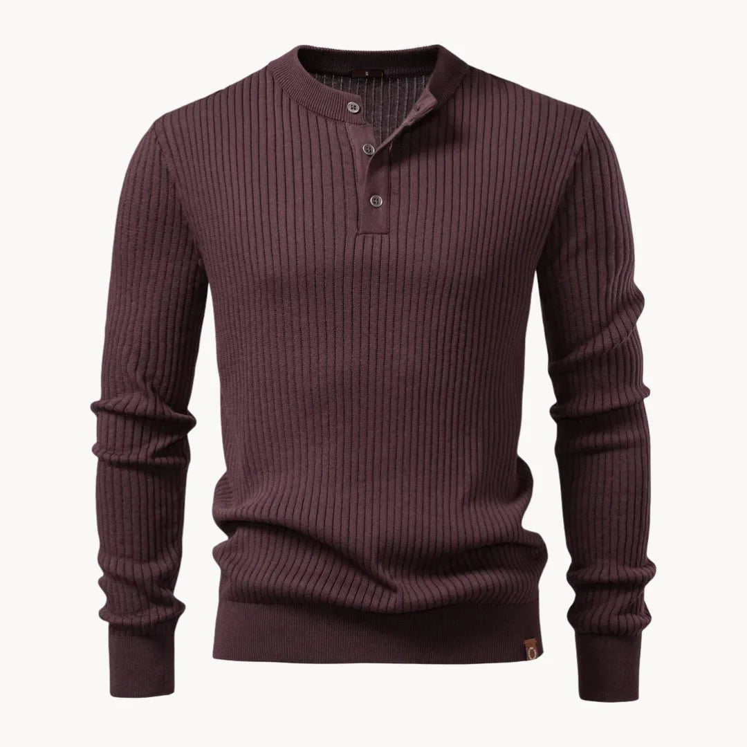 Marc - Pull Élégant Côtelé Col Boutonné