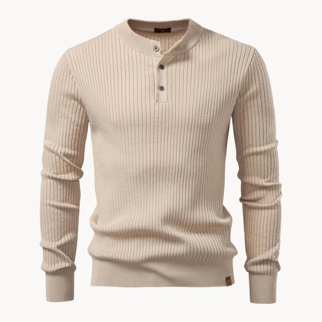 Marc - Pull Élégant Côtelé Col Boutonné