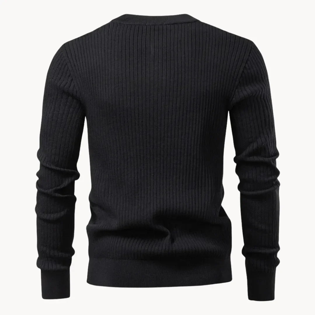 Marc - Pull Élégant Côtelé Col Boutonné