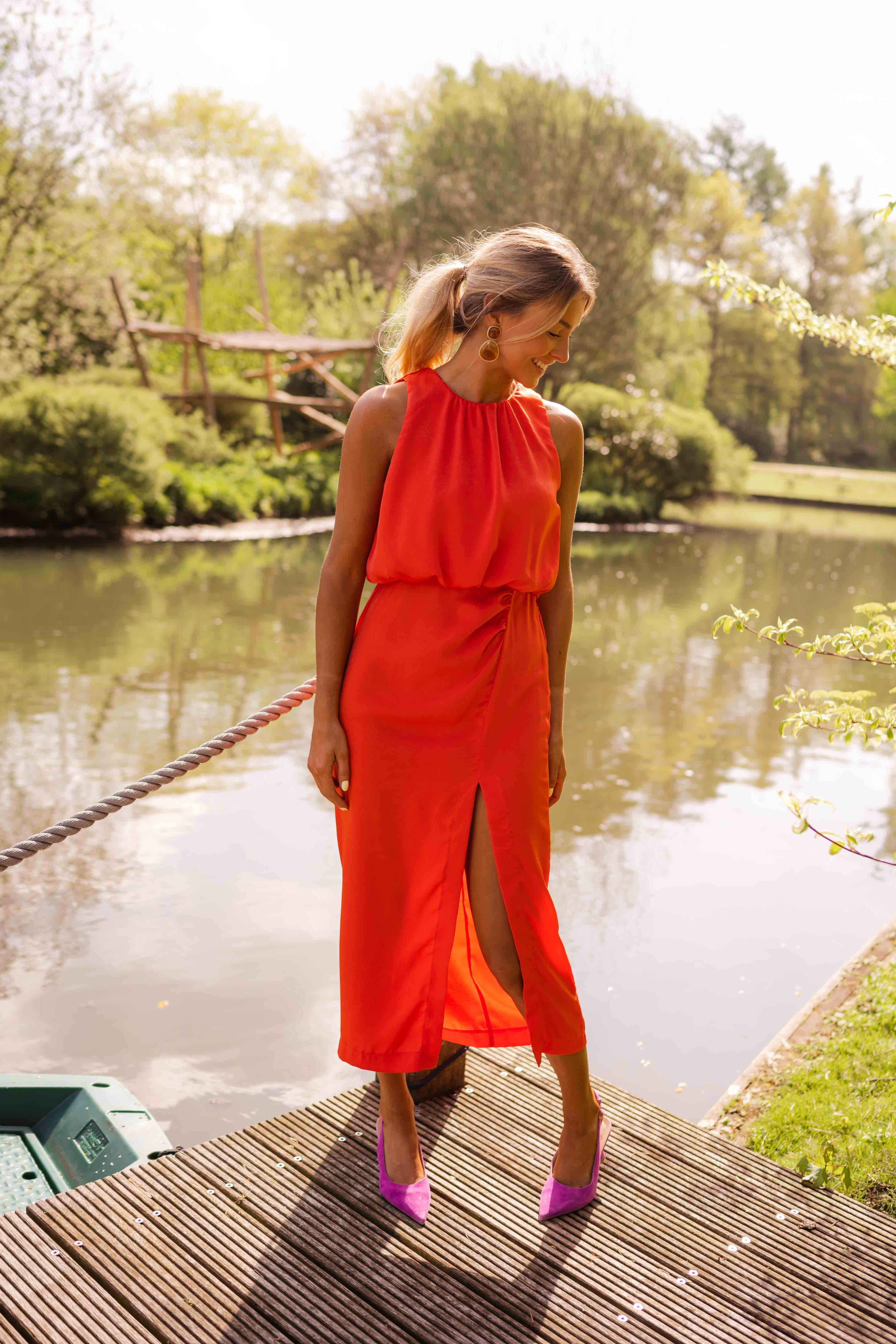 Julie - Belle Robe Midi à Fente Femme