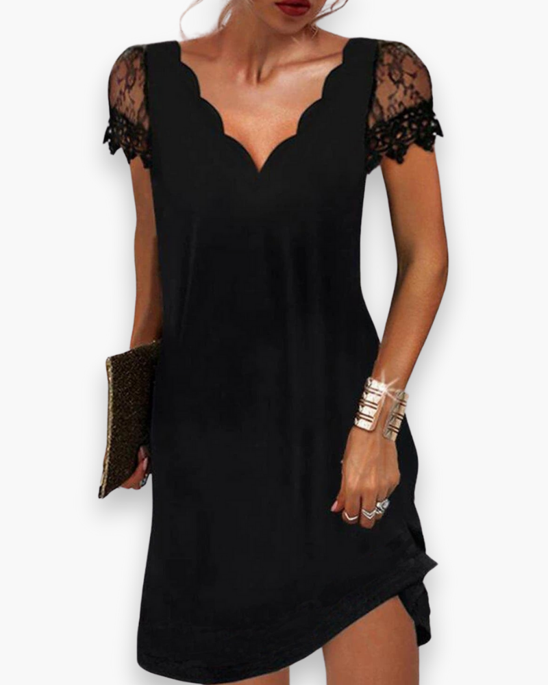 Robe élégante en V à cols en V | Robe festive midi pour invité de mariage 0