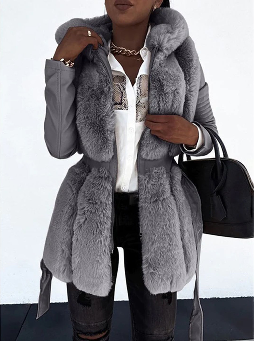 Catherine - Manteau Élégant Cuir Ceinturé