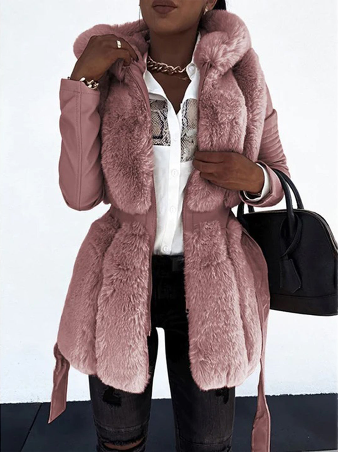 Catherine - Manteau Élégant Cuir Ceinturé