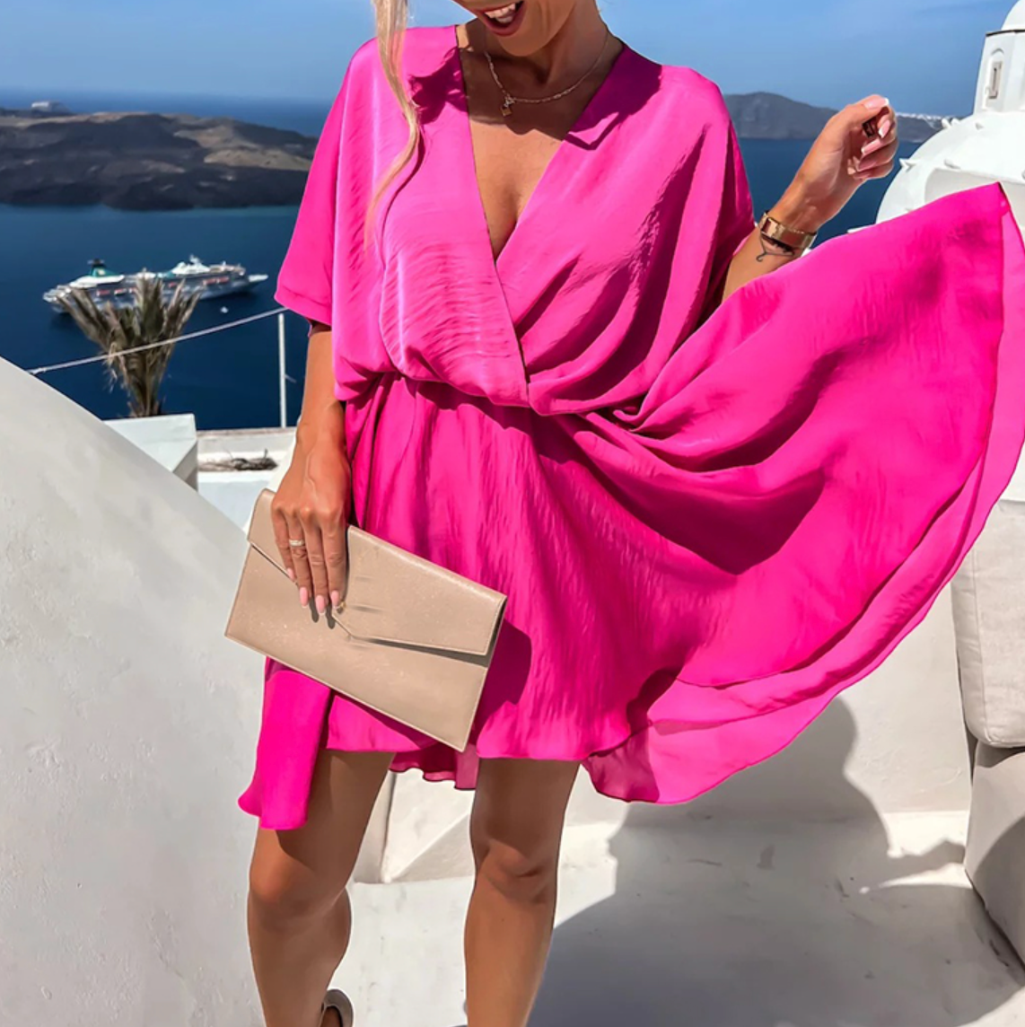 Élodie - Robe mini en satin - Coupe portefeuille, Femme
