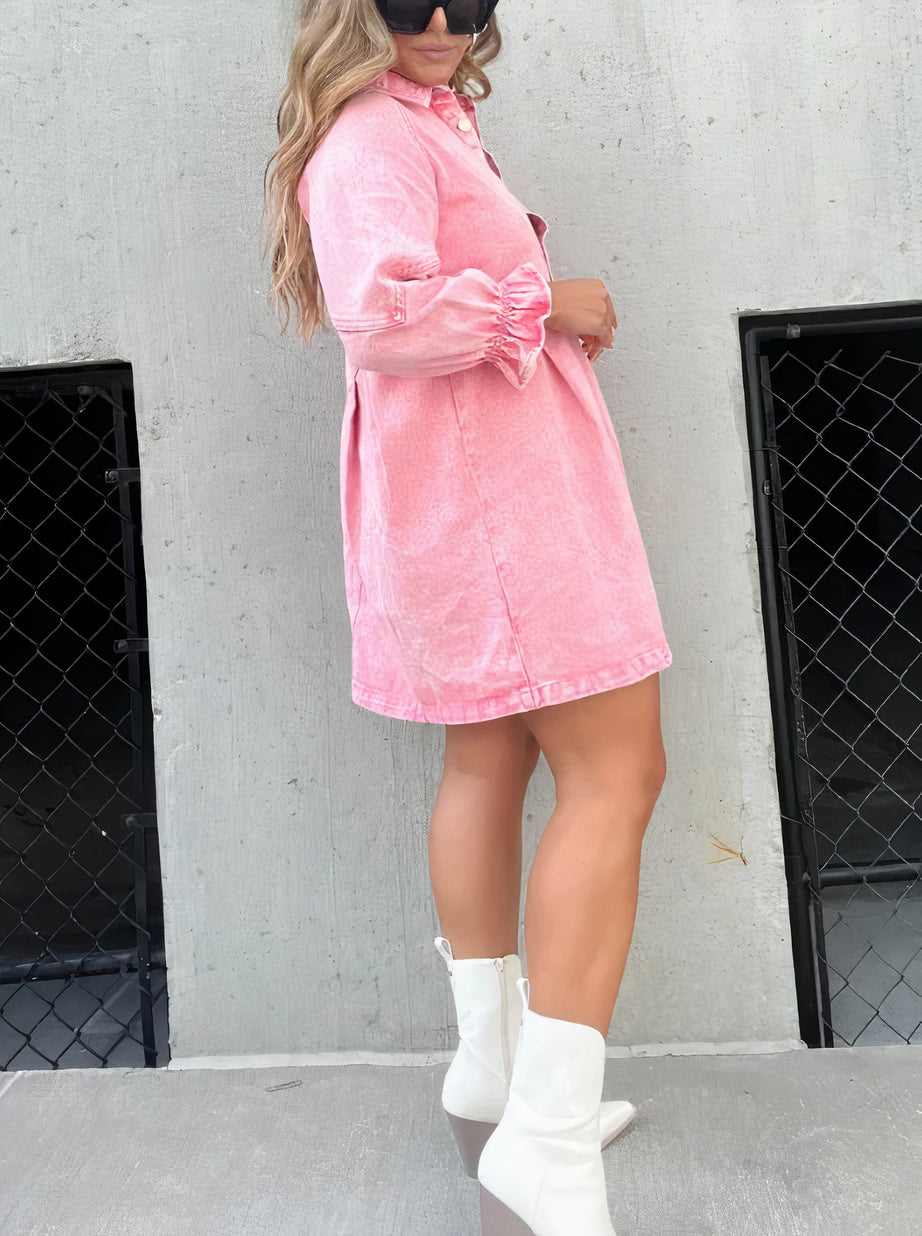 Justine - Robe denim - Manches longues, Style urbain - Femme
