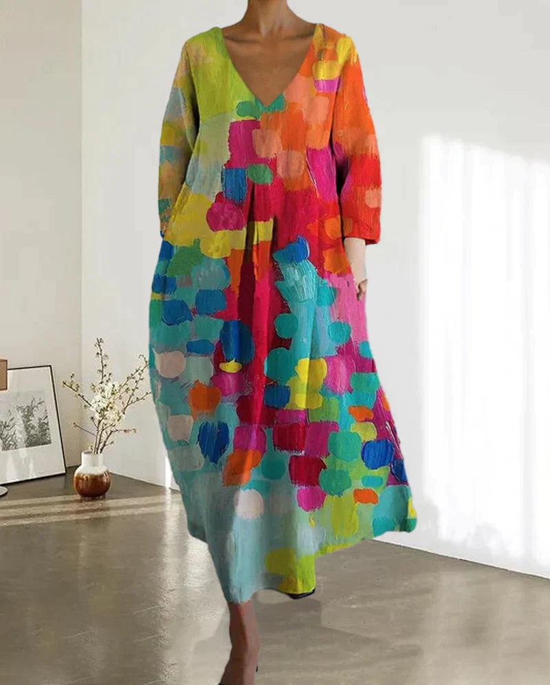 Thea - Robe Imprimée Colorée Avec Décolleté En V 0