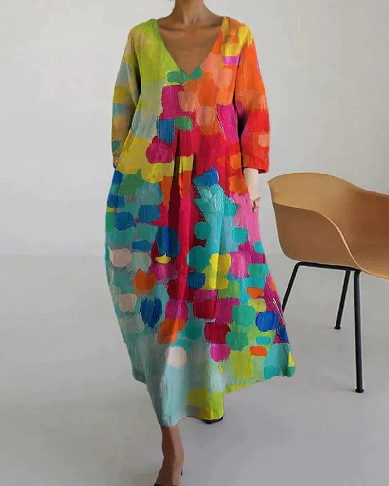 Thea - Robe Imprimée Colorée Avec Décolleté En V 1