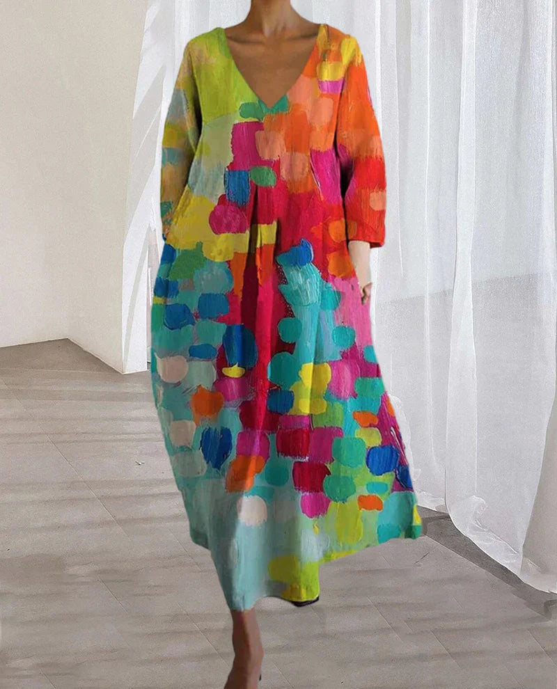 Thea - Robe Imprimée Colorée Avec Décolleté En V 2