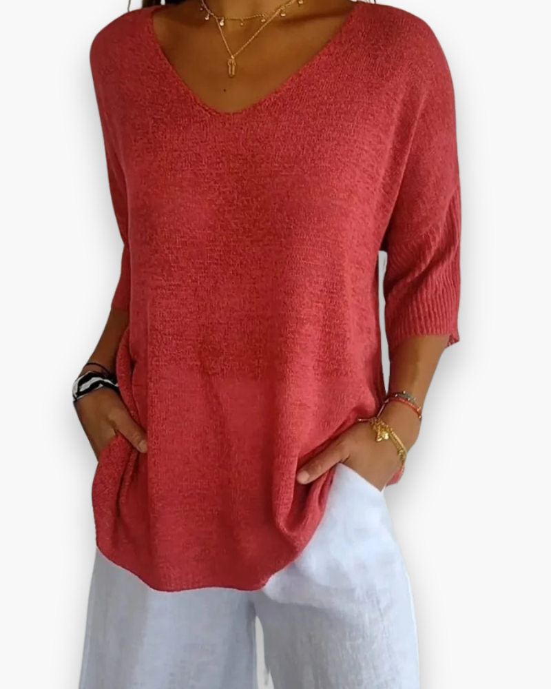Top en tricot à col en V confortable des femmes | Polyvalent 0