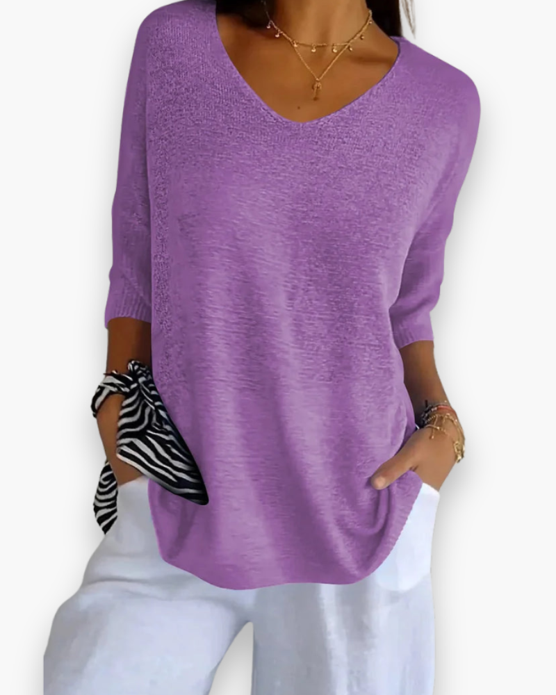 Top en tricot à col en V confortable des femmes | Polyvalent 4