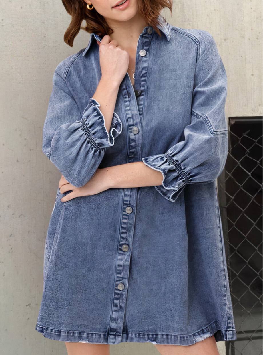 Justine - Robe denim - Manches longues, Style urbain - Femme