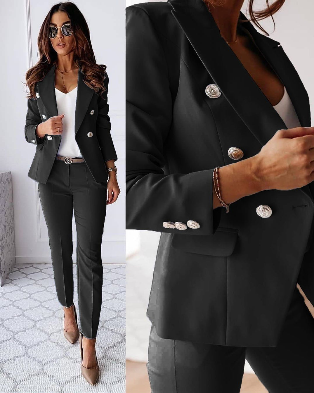 Camille | Ensemble Chic Blazer Croisé et Pantalon