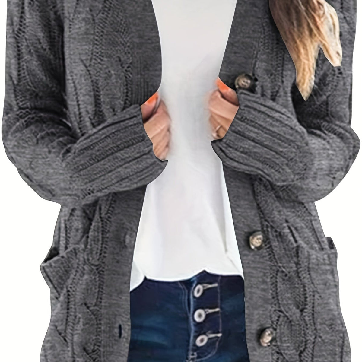 Aurélie - Cardigan Élégant Torsadé Maille Épaisse