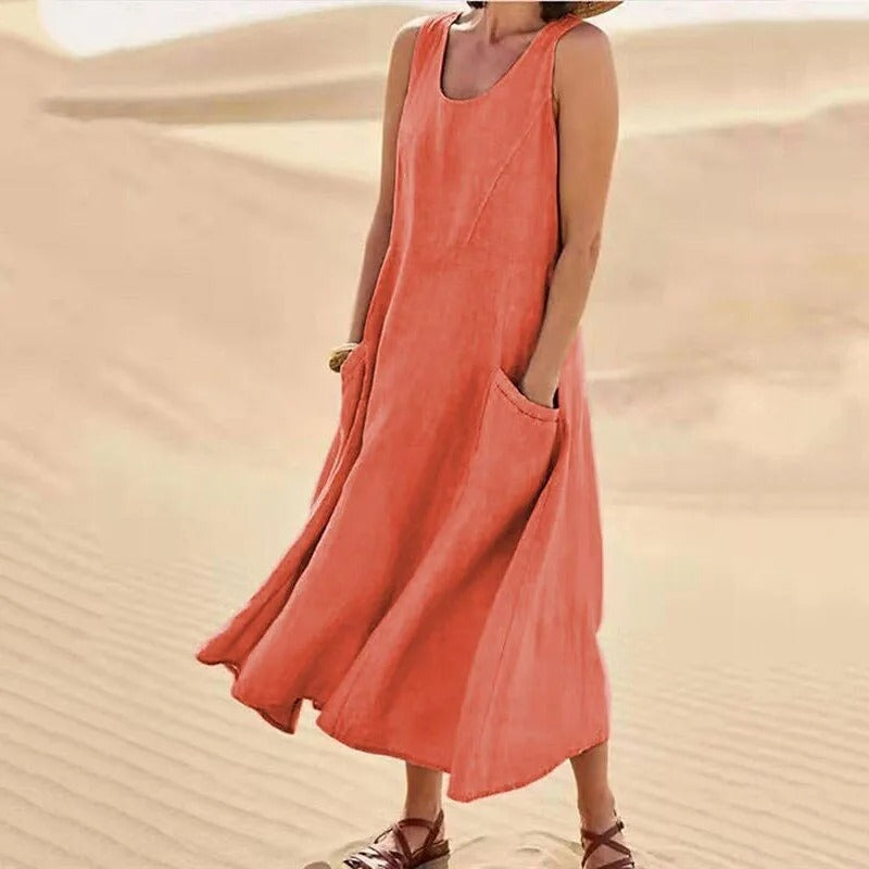 Séverine - Robe Lin Sans Manches Longue Femme