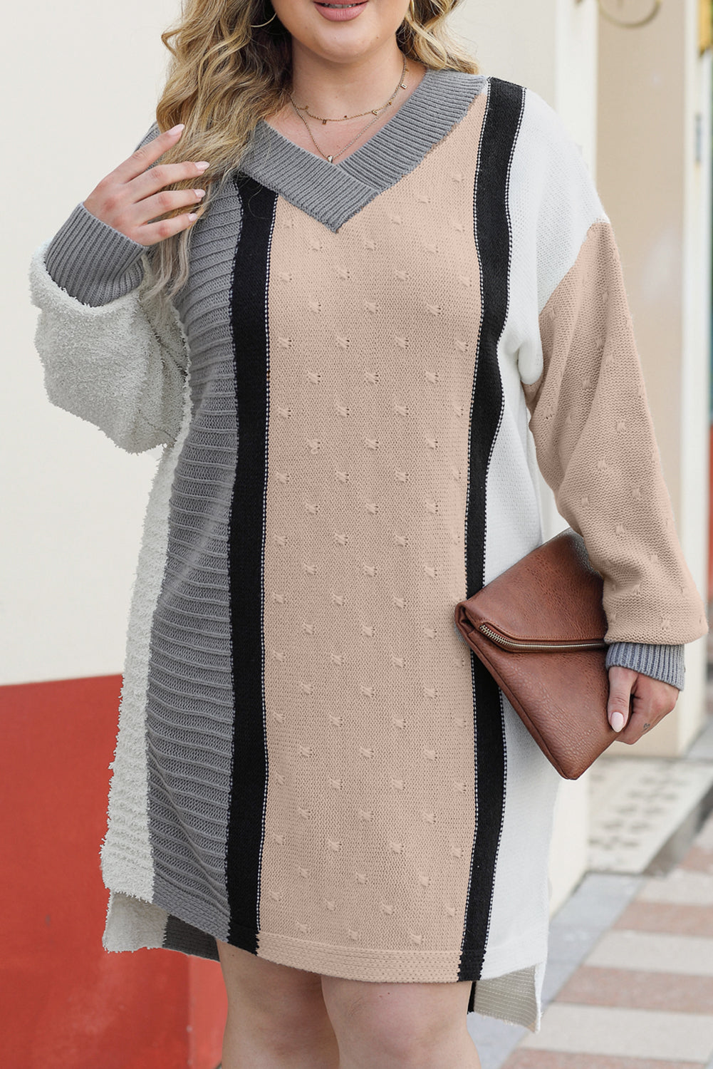 Laurence - Robe pull oversize - Bouclé, Blocs de couleurs, Femme
