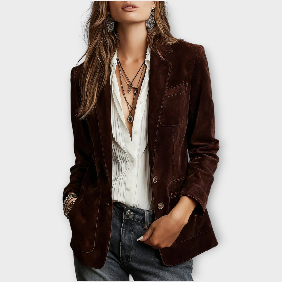 Amélie | Blazer Élégant Suédine Vintage