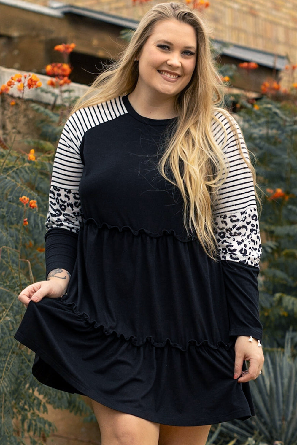 Brigitte - Robe oversize - Manches imprimé léopard, Volants, Femme