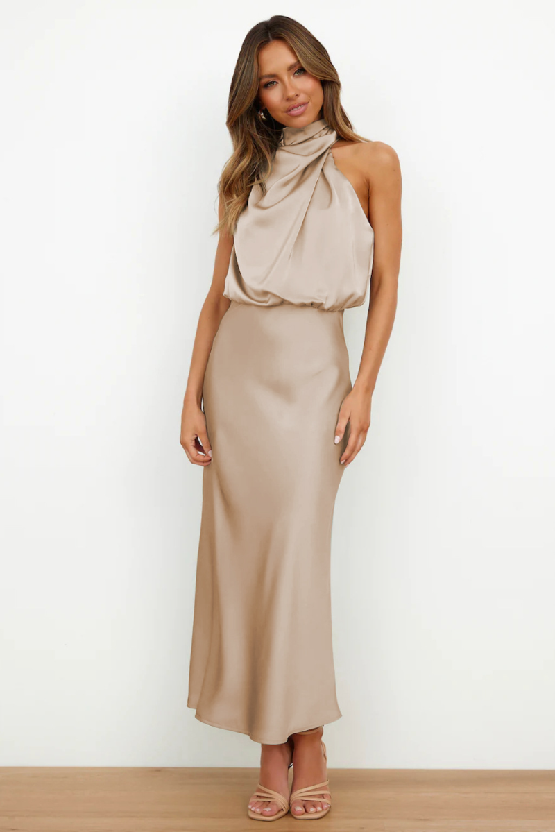 Clémence - Robe midi élégante - Encolure asymétrique, Femme