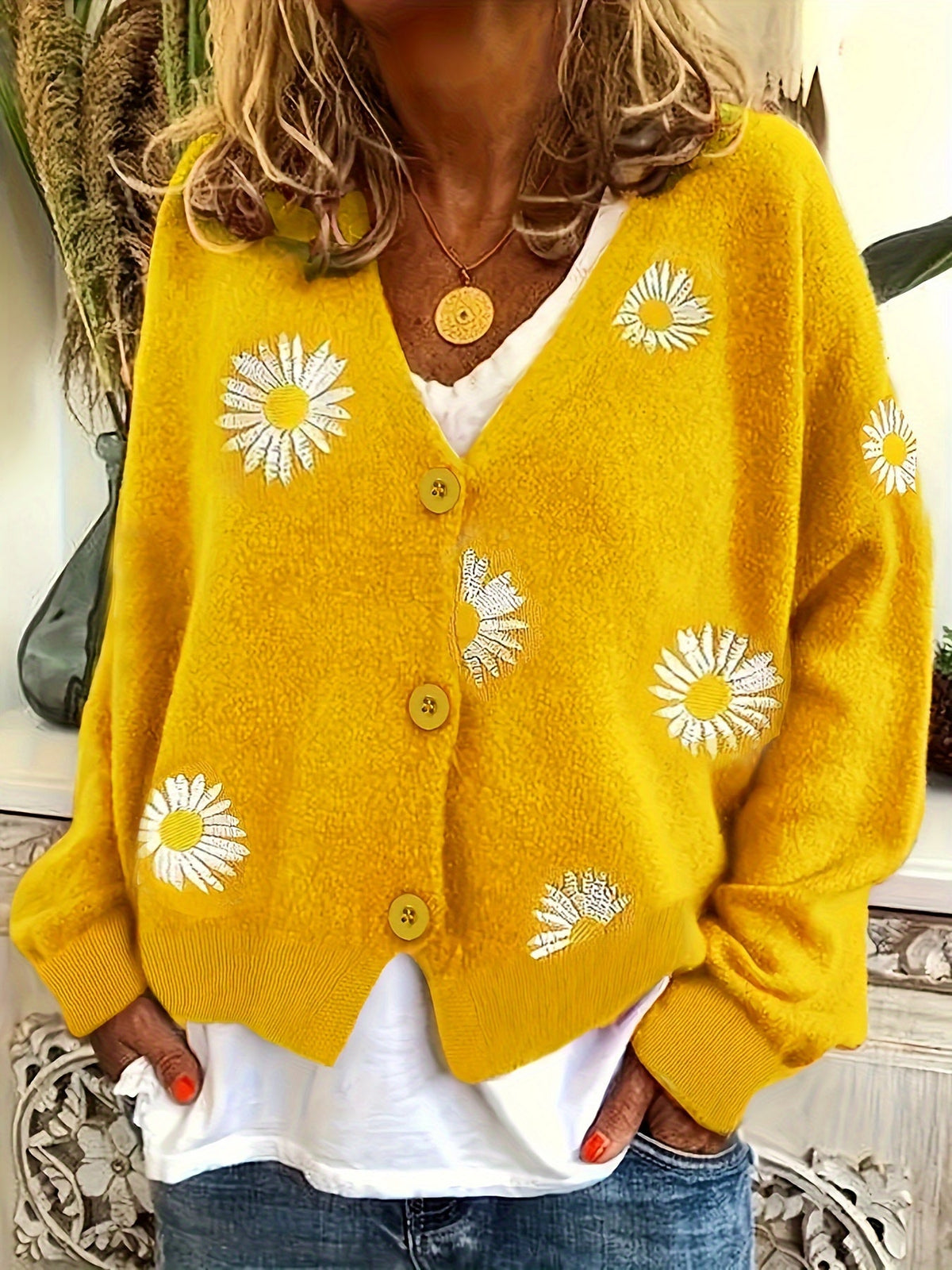 Manon - Cardigan Féminin Fleuri Boutonné