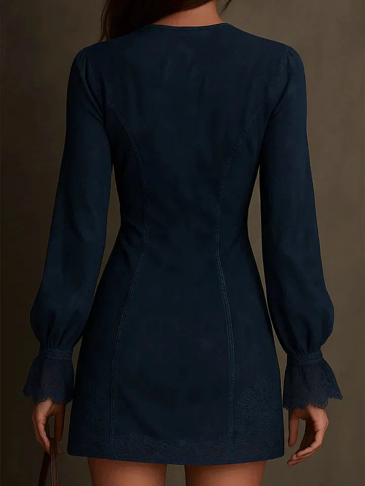 Sabrina - Robe Courte Femme en Suède et Dentelle