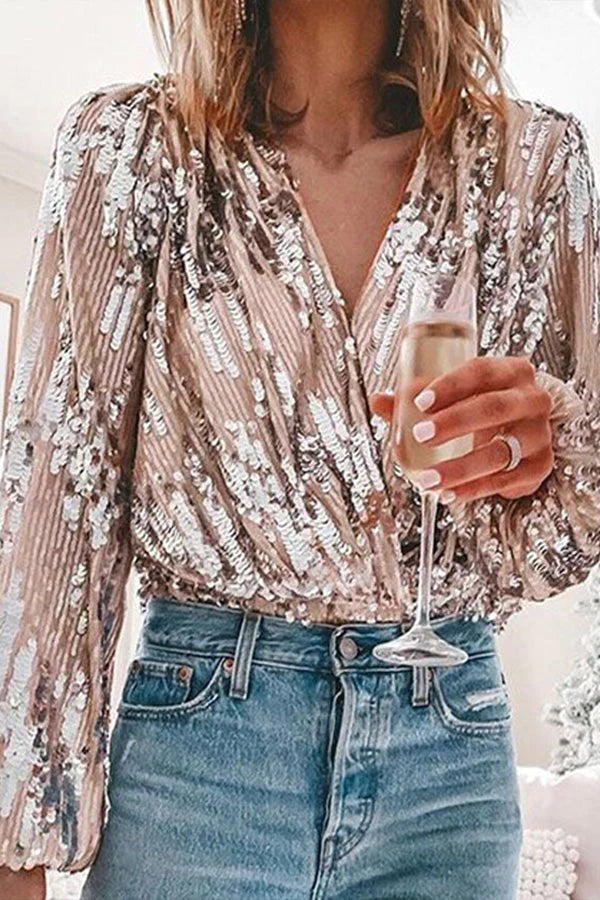 Blouse Femme À Paillettes Manches Longues - Nicole