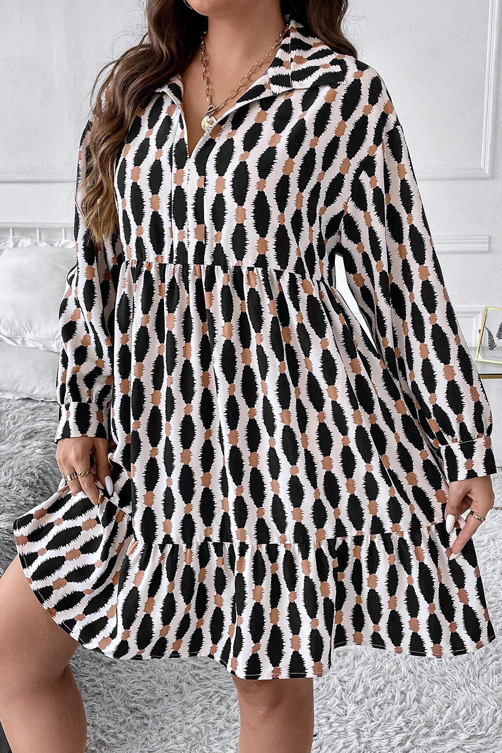 Sandrine - Robe mini grande taille - Motif géométrique, Col V, Femme
