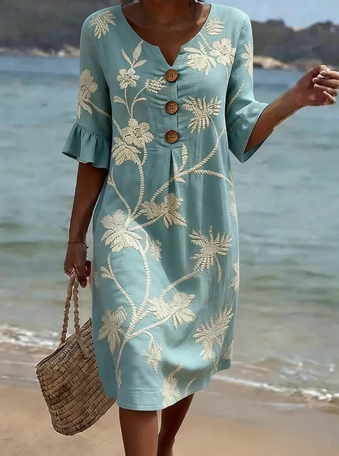 Léa - Robe Lin Fleurie Élégante