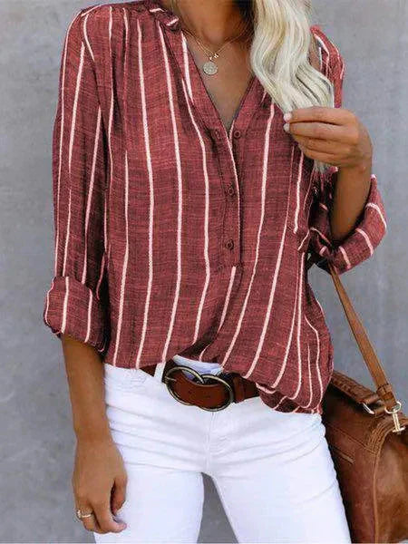 Blouse Femme Rayée Manches Longues Col V - Chantal