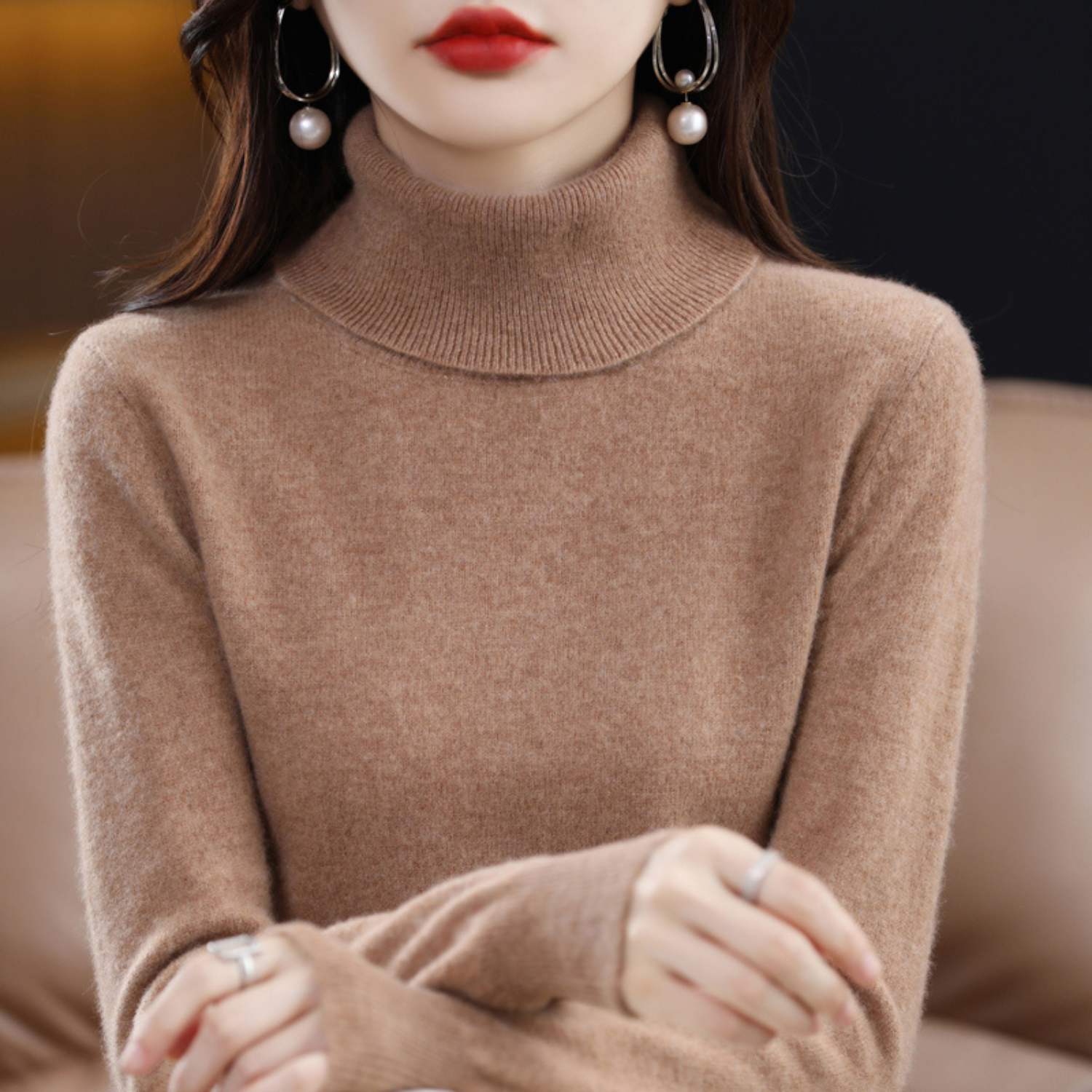 Rose - Pull Cachemire Col Roulé Femme