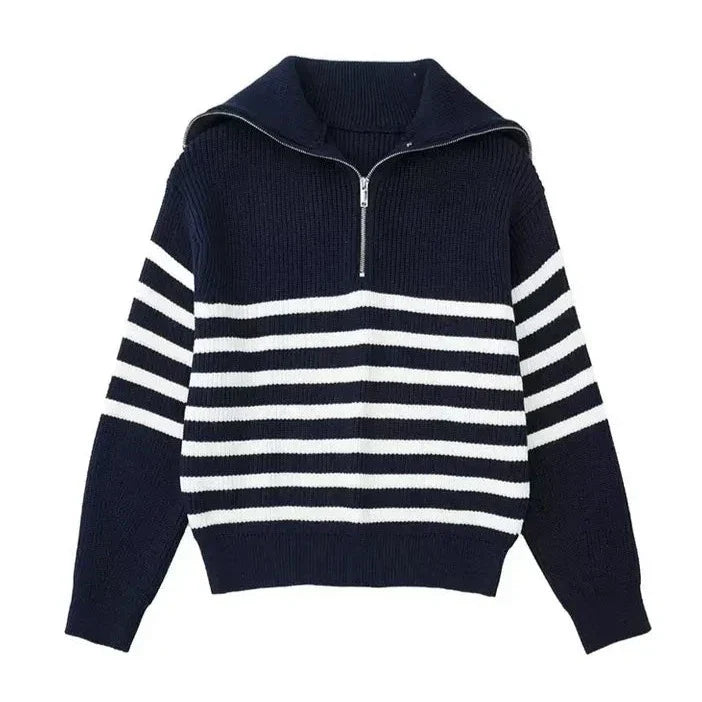 Damian - Pull Chic Rayé Col Zippé