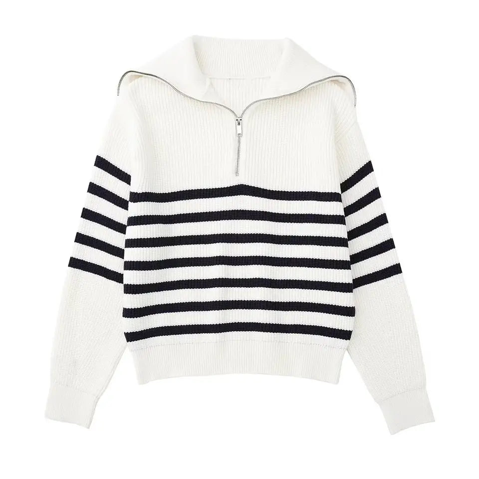 Damian - Pull Chic Rayé Col Zippé