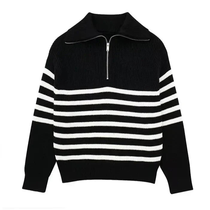 Damian - Pull Chic Rayé Col Zippé