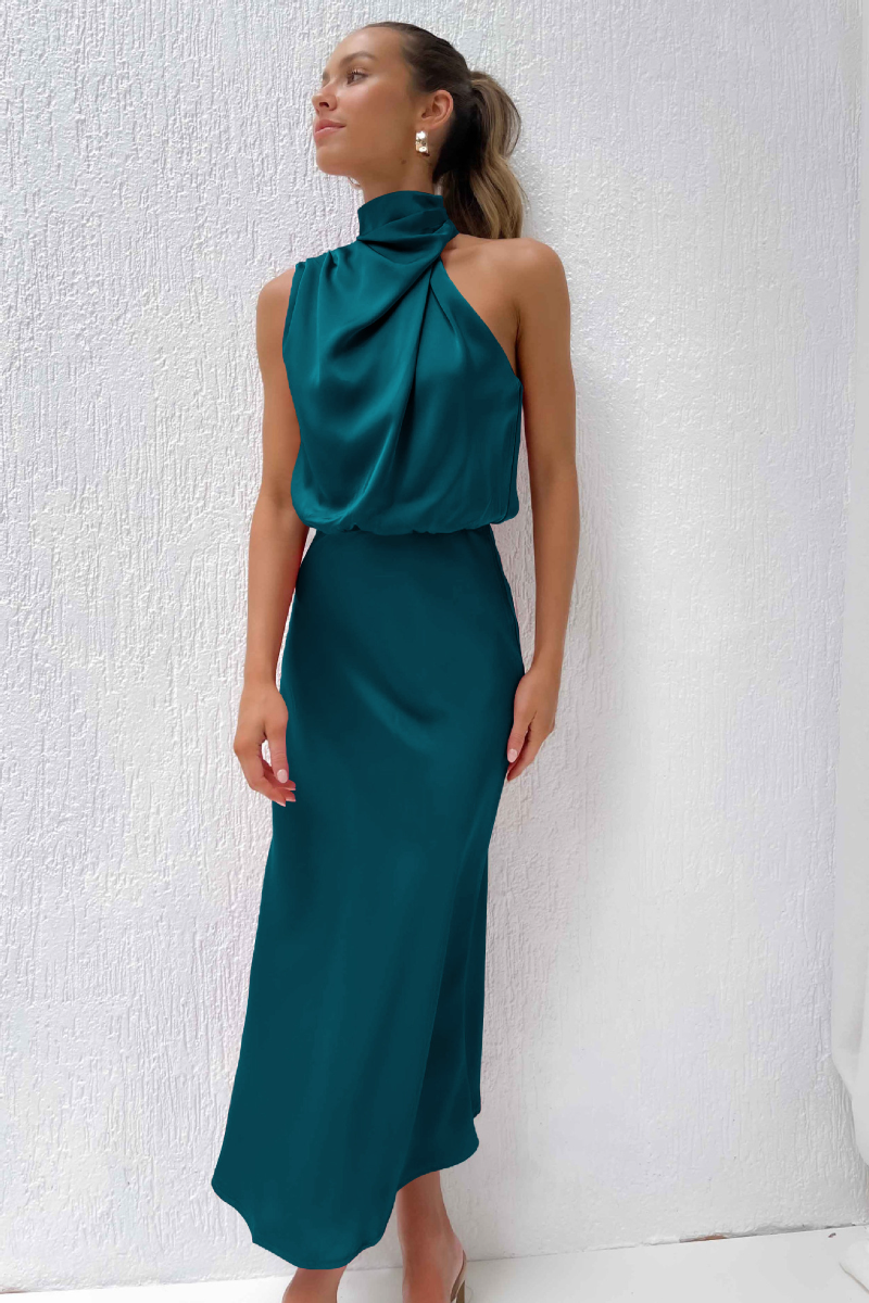 Clémence - Robe midi élégante - Encolure asymétrique, Femme