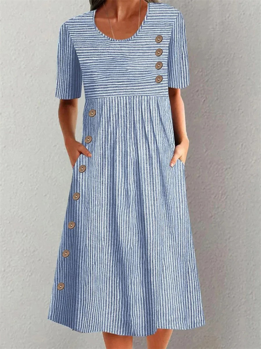 Robe Midi Femme Rayée Boutonnée - Nicole