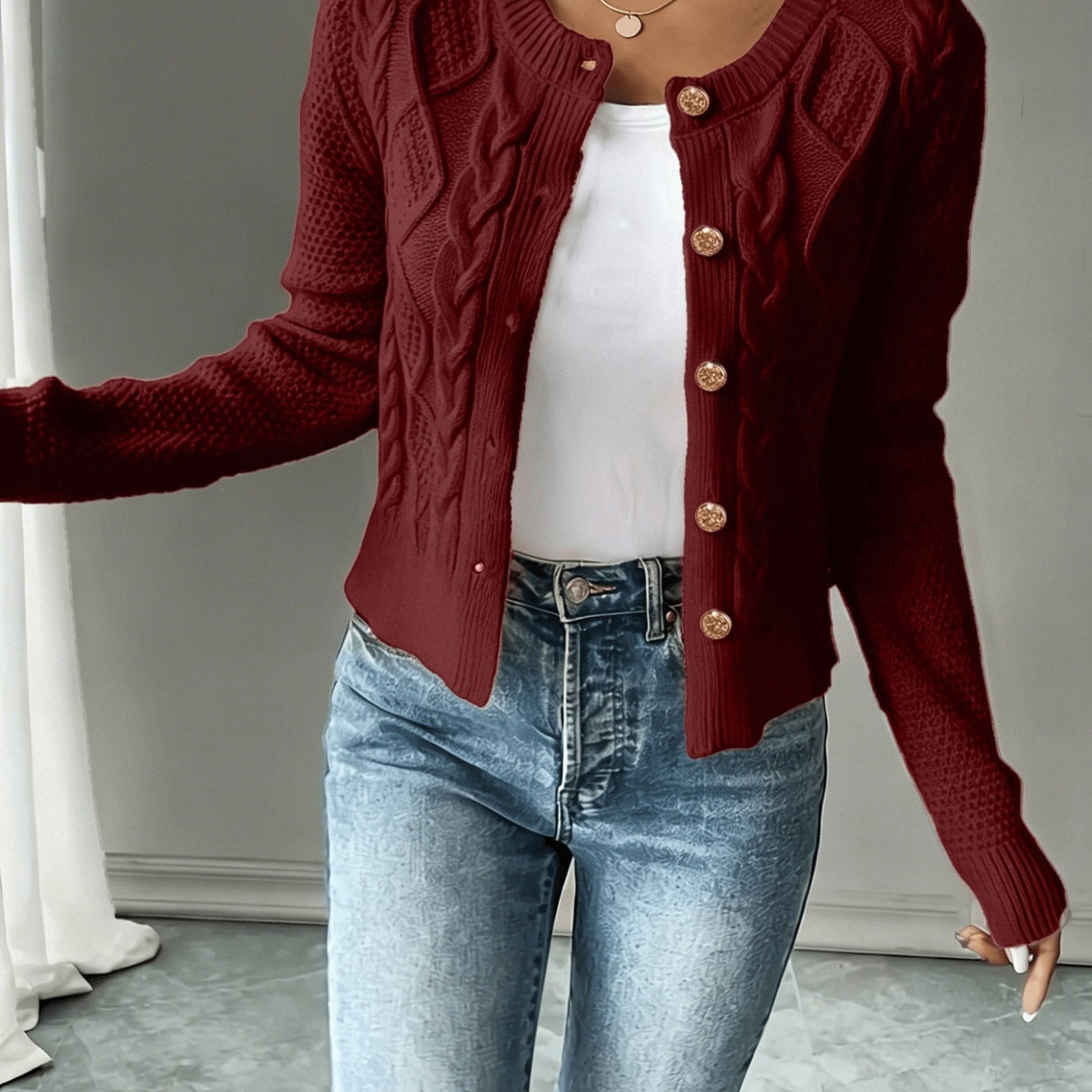 Christine - Cardigan Élégant Torsadé Boutonné