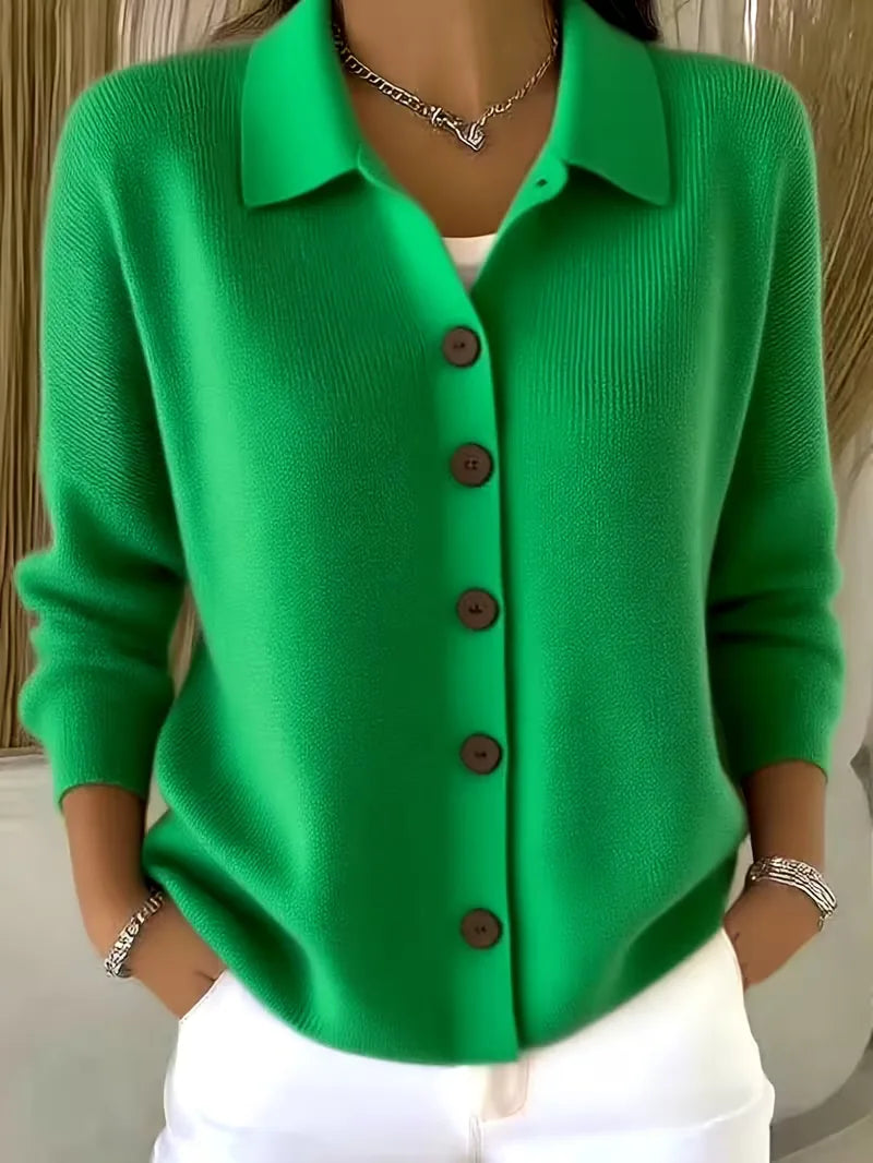 Sophie - Gilet Élégant Col Chemise Maille Fine