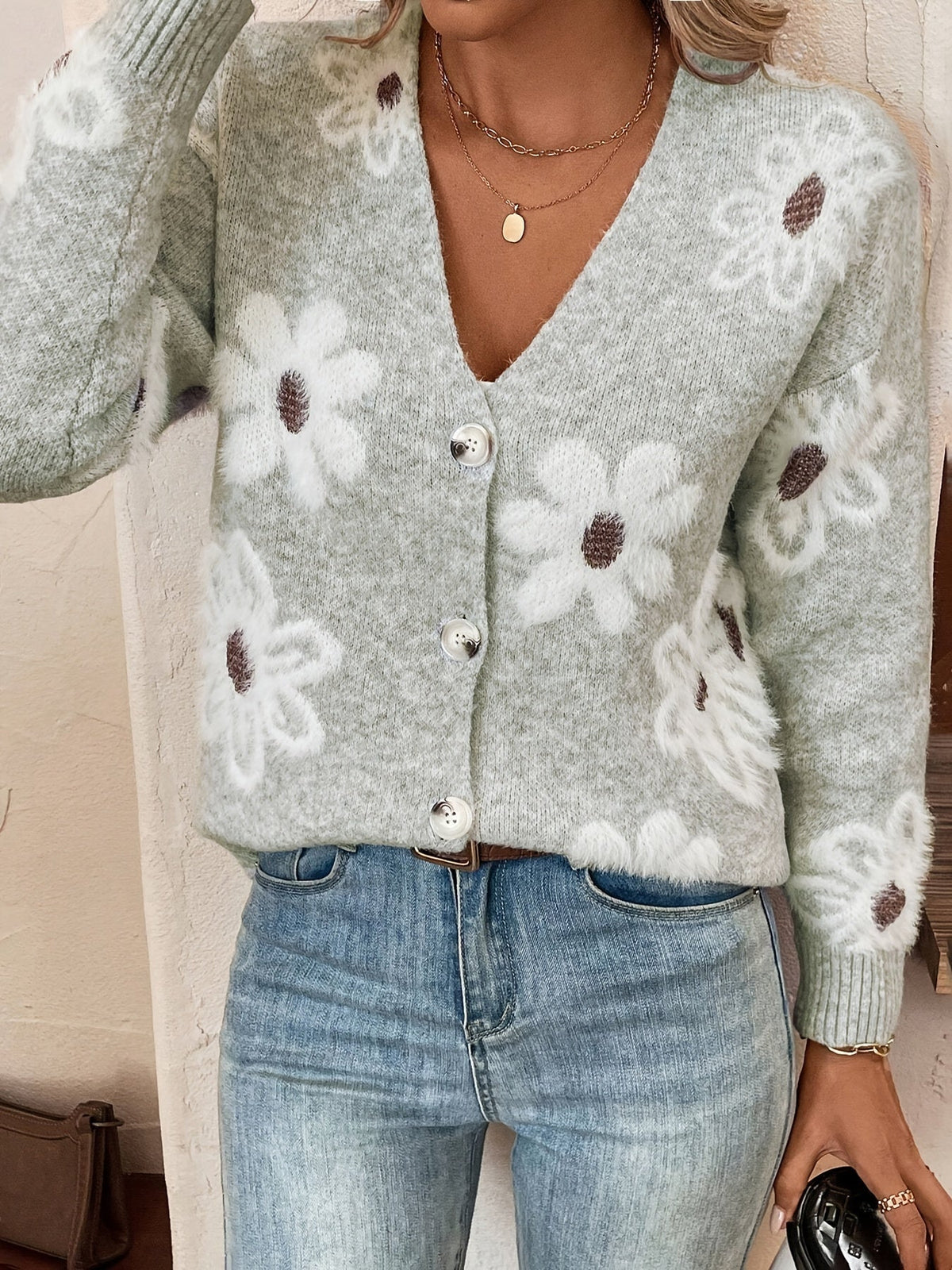Sylvie - Gilet Féminin Fleuri Boutonné