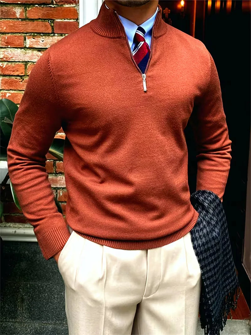 Olivier - Pull Élégant Col Montant Zippé