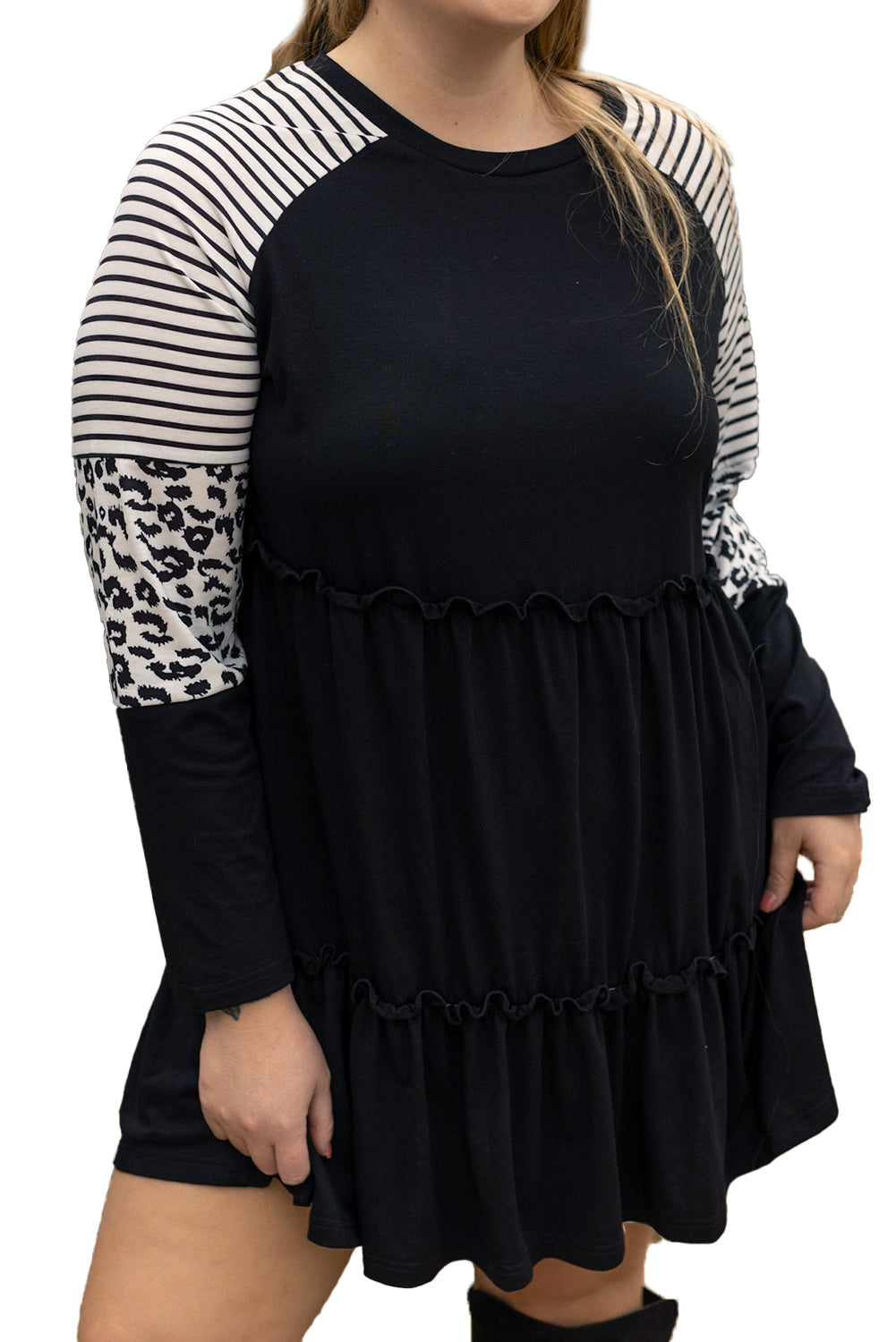 Brigitte - Robe oversize - Manches imprimé léopard, Volants, Femme