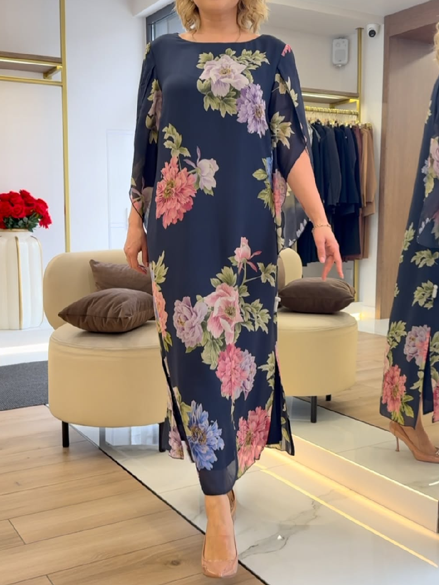Linda - Robe Longue Mousseline Fleurie Chic Femme