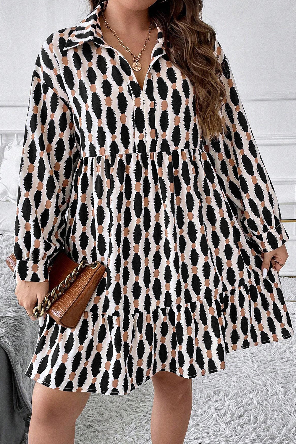 Sandrine - Robe mini grande taille - Motif géométrique, Col V, Femme