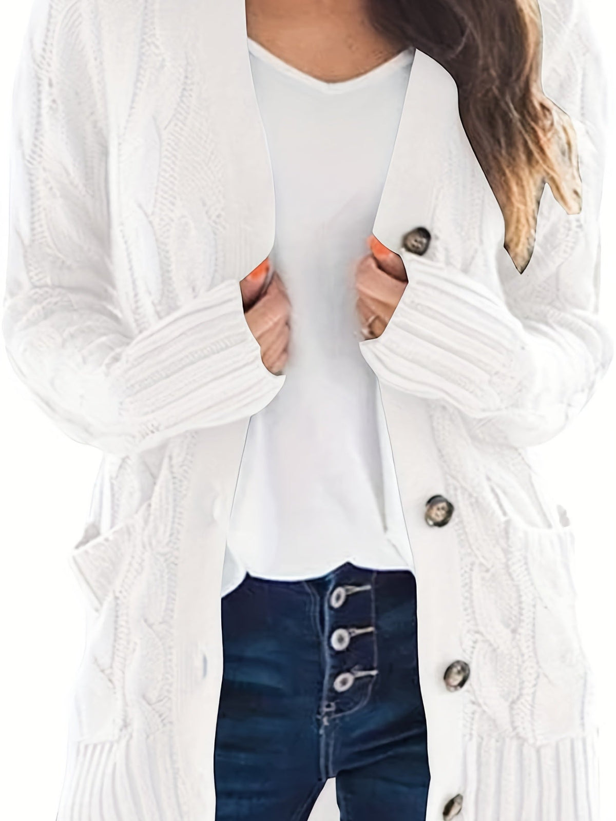 Aurélie - Cardigan Élégant Torsadé Maille Épaisse