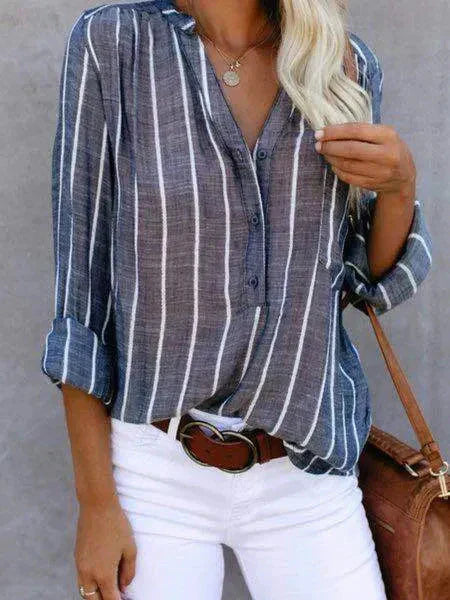 Blouse Femme Rayée Manches Longues Col V - Chantal