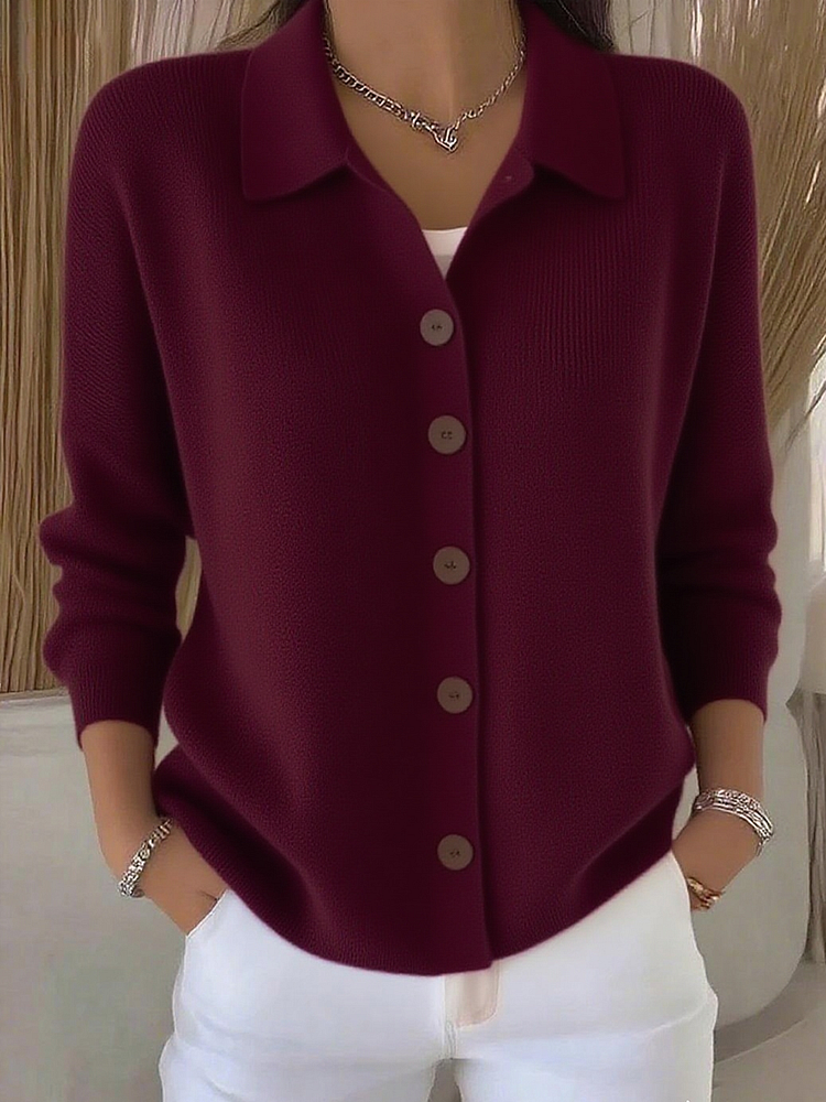 Karine | Cardigan Élégant Col Polo Classique